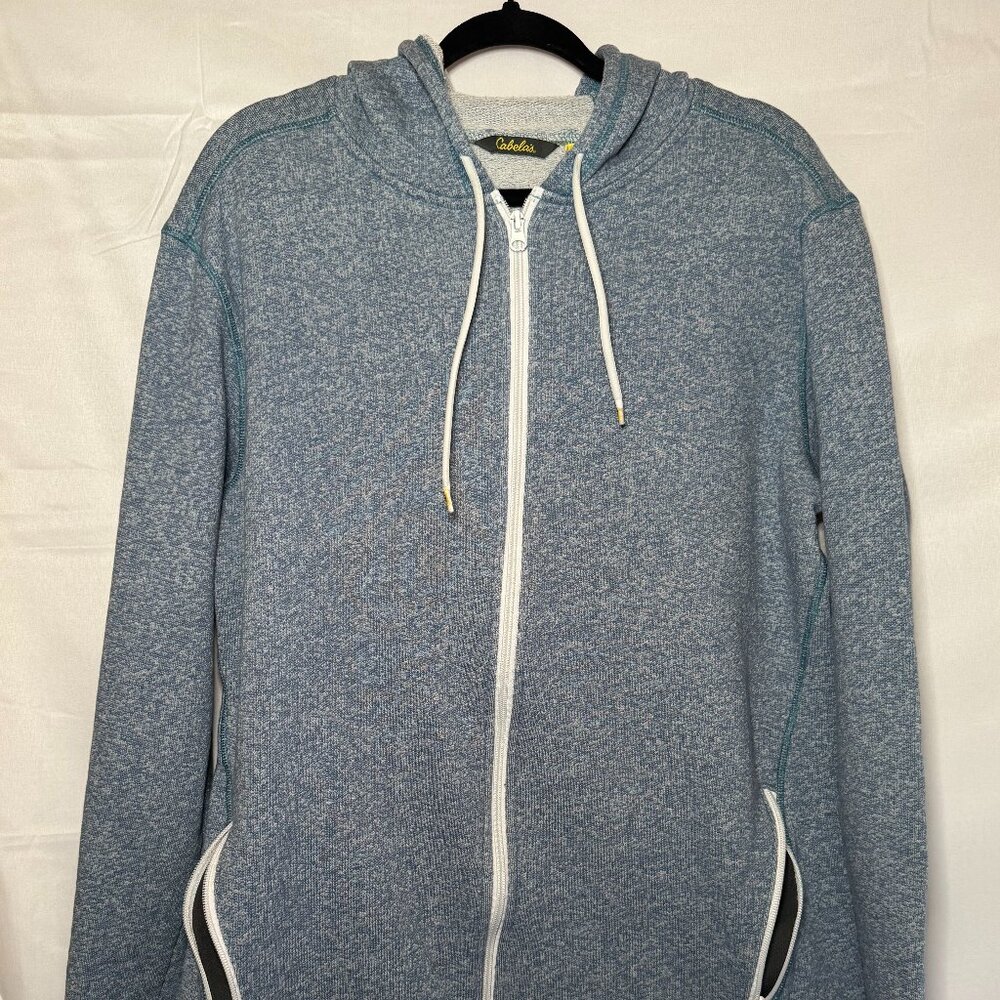 Cabela's Men's Hoodie Large Outdoor Blue Fleece Front-Zip Jacket